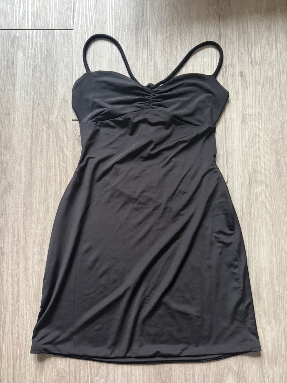 Meshki Black Mini Dress with Spaghetti Straps